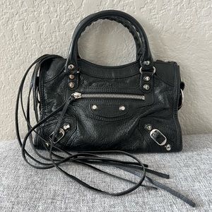 balenciaga mini city bag metallic silver hardware